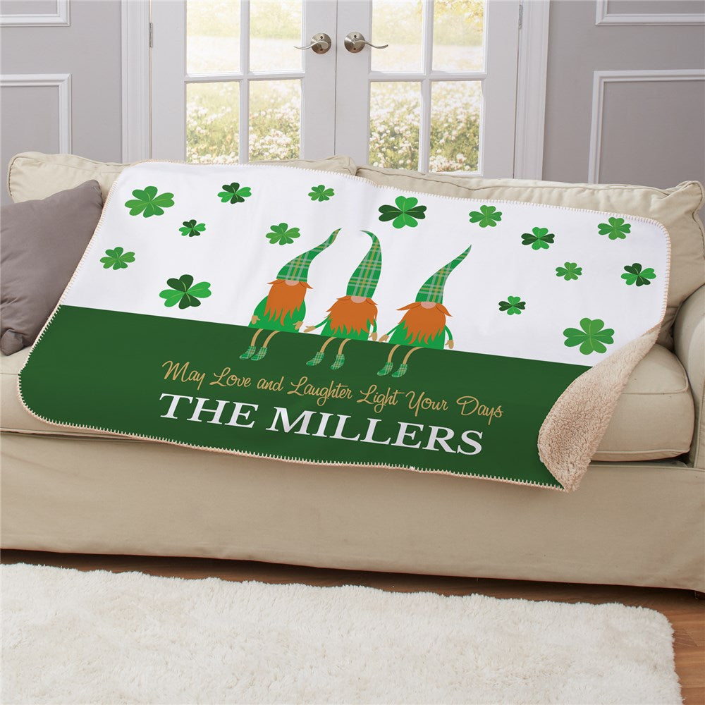 Personalized Irish Gnomes May Love and Laughter Light Your Days 37" x 57" Sherpa Blanket