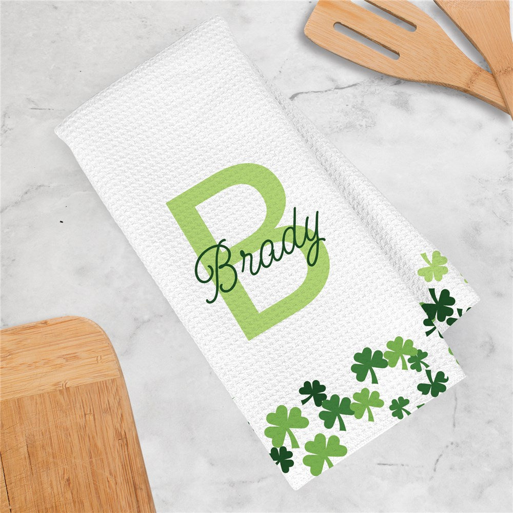 Personalized Shamrock Border Waffle Weave Towel