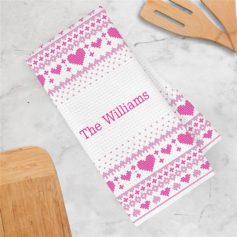 Personalized Valentine Sweater Pattern Waffle Weave Towel