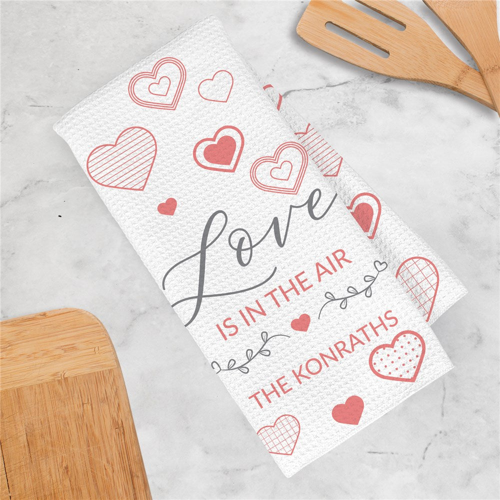 Personalized Love is in the Air with Patterned Hearts Waffle Weave Towel