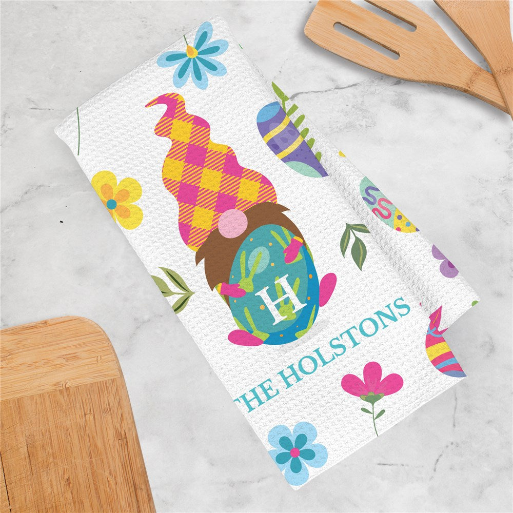 Personalized Easter Gnome with Egg Waffle Weave Towel