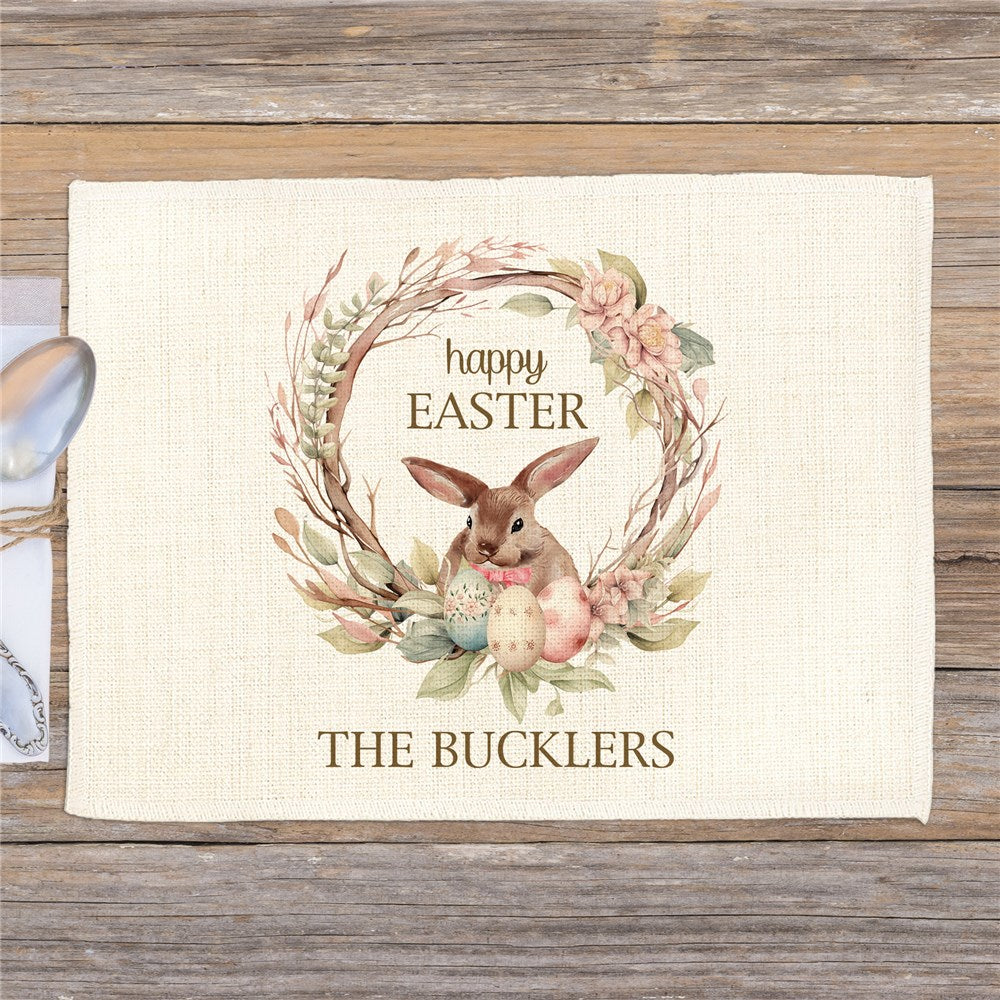Personalized Watercolor Easter Bunny and Wreath Placemat