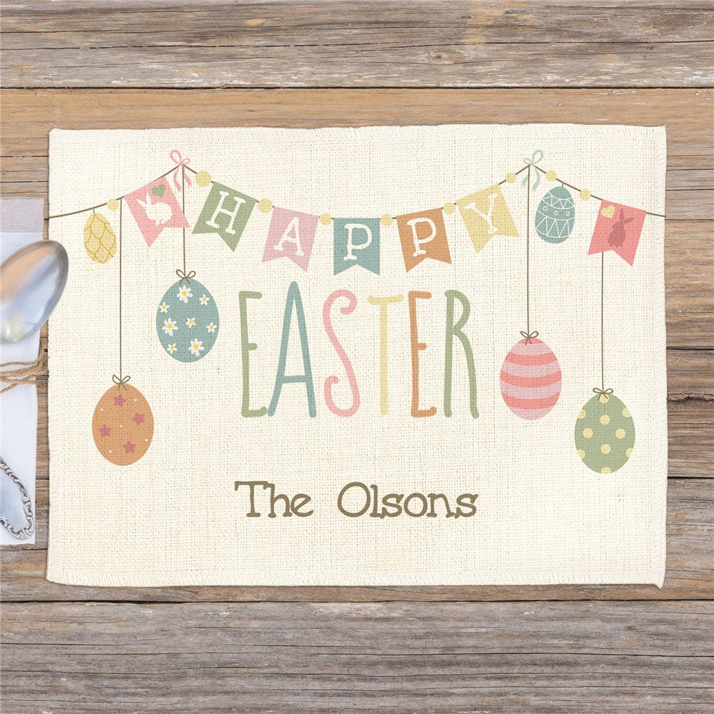 Personalized Happy easter Bunting with Hanging Eggs Placemat