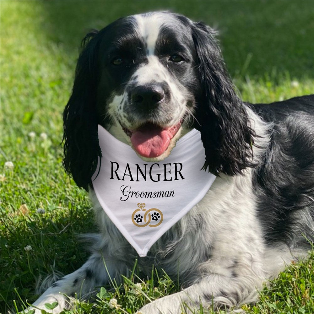Personalized Golden Wedding Ring set and Paws with hearts Dog Bandana