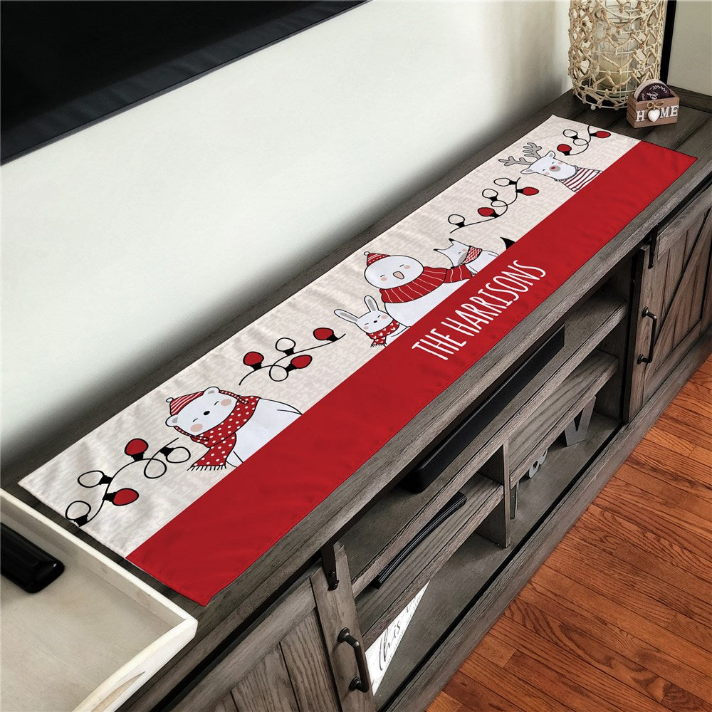 Personalized Simple Red and Black Christmas [FAMILY] Linen Table Runner
