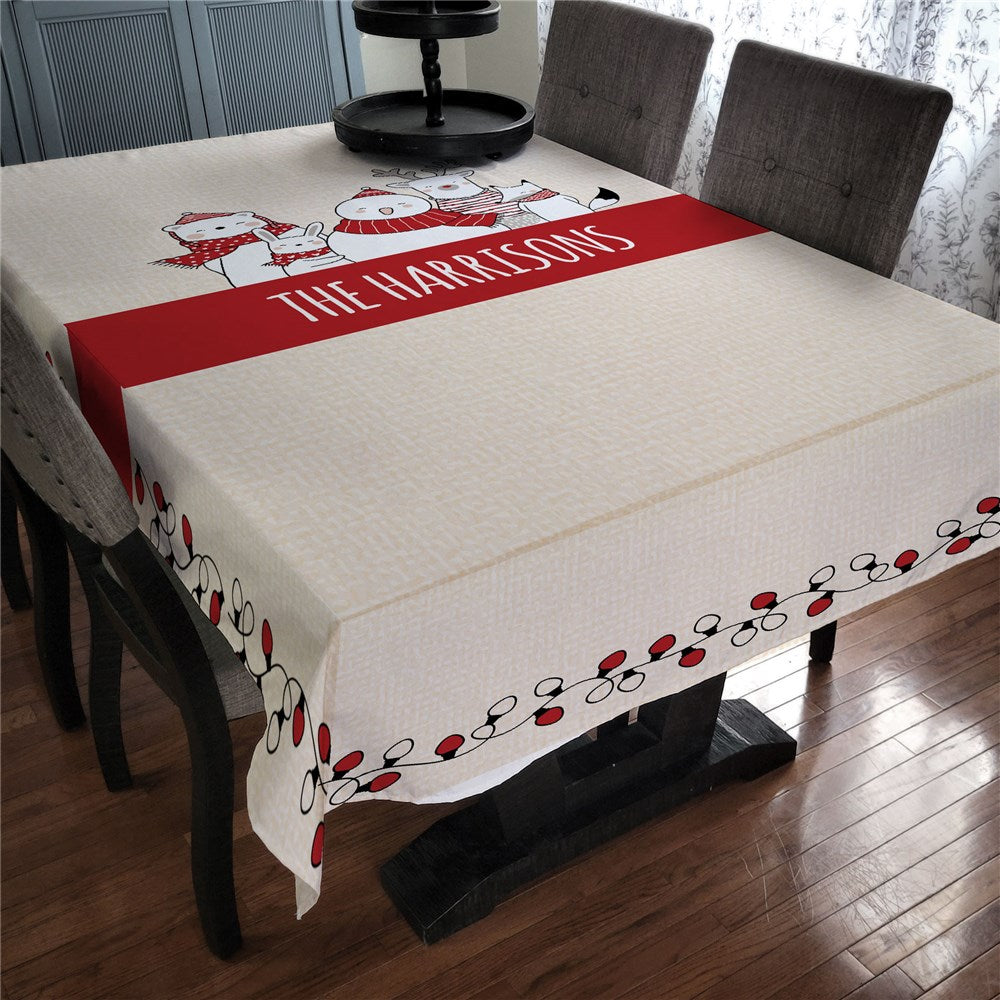 Personalized Simple Red and Black Christmas Linen Table Cloth
