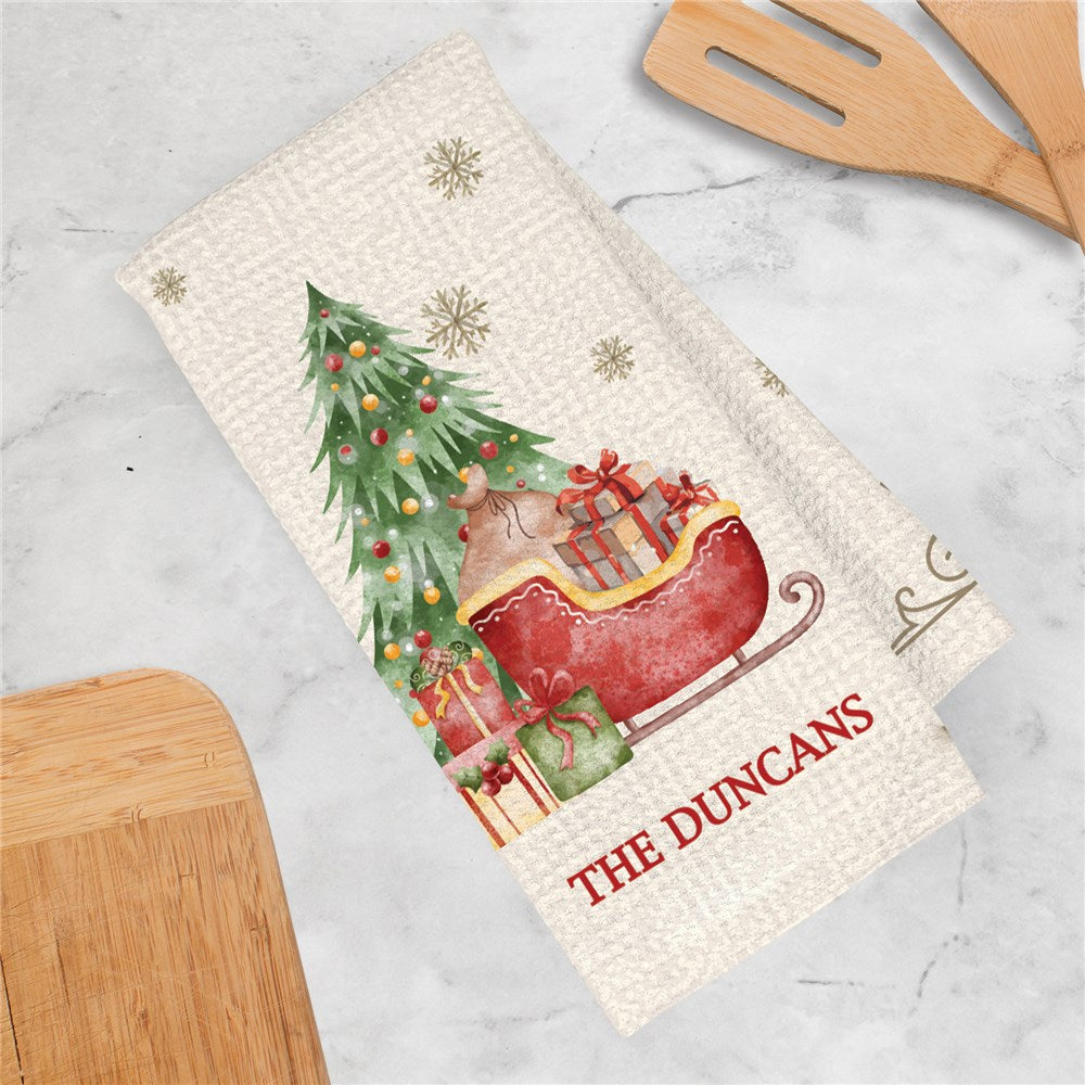Personalized Watercolor Vintage Christmas Waffle Weave Towel