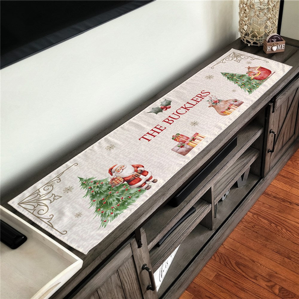 Personalized Watercolor Vintage Christmas [FAMILY NAME] Linen Table Runner