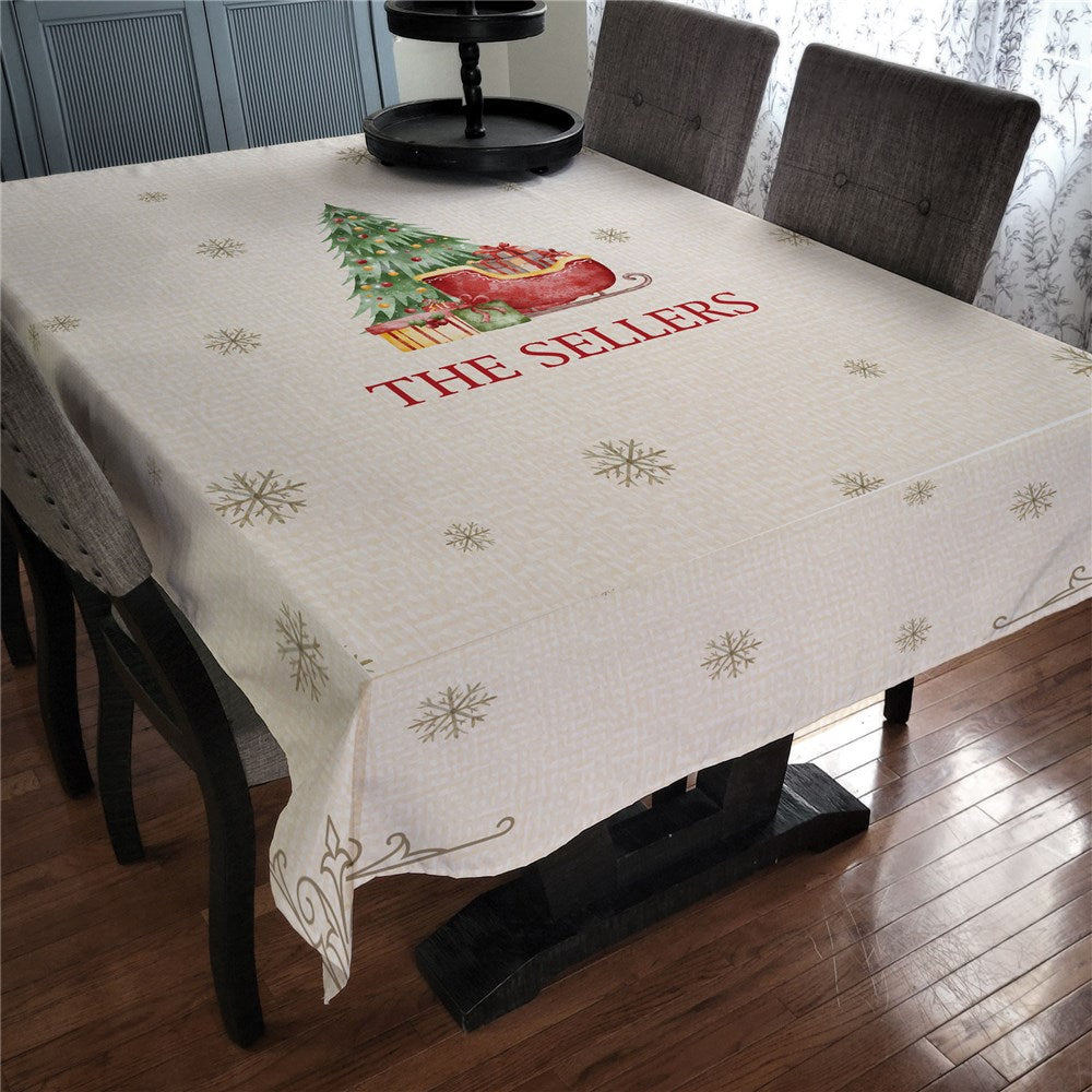 Personalized Watercolor Vintage Christmas Linen Table Cloth