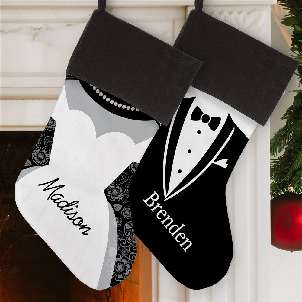 Personalized Bride And Groom Grey Cuff Stocking Set of 2