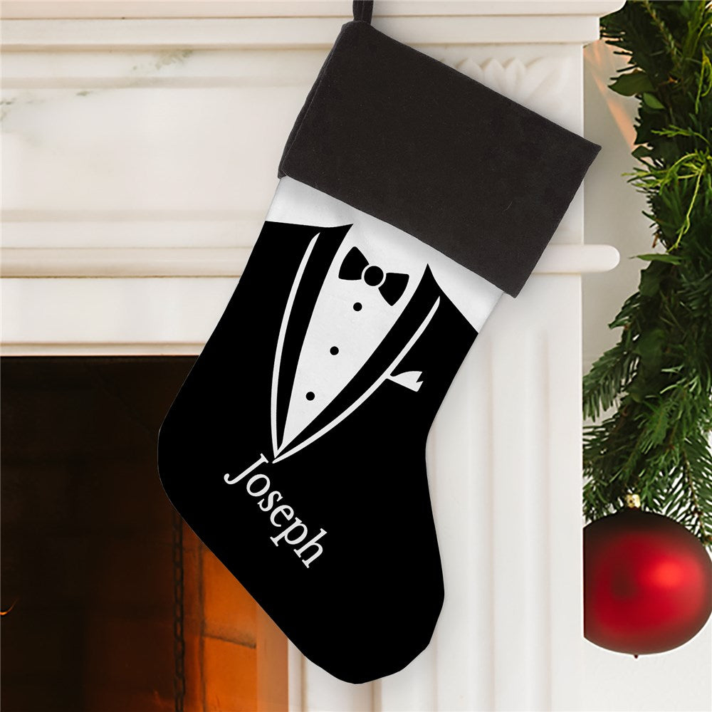 Personalized Groom Tuxedo Stocking Grey Cuff