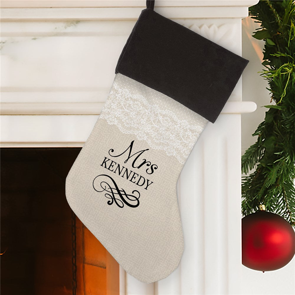 Personalized Bride Lace Stocking Grey Cuff