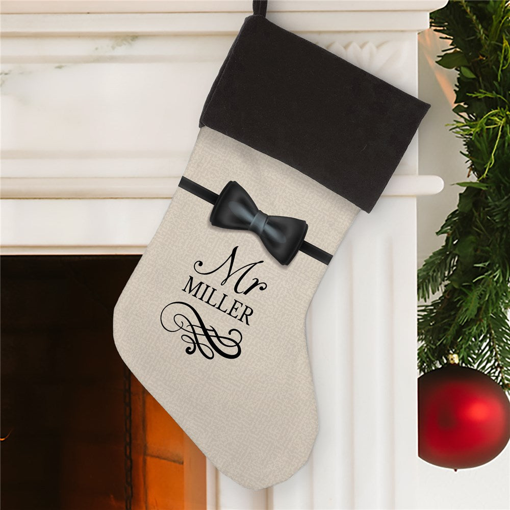 Personalized Groom Bow Tie Stocking Grey Cuff