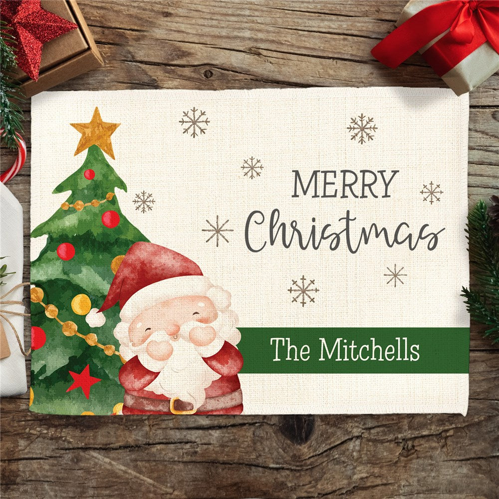 Personalized Cute Watercolor Santa and Snowmen with Family Name Placemat