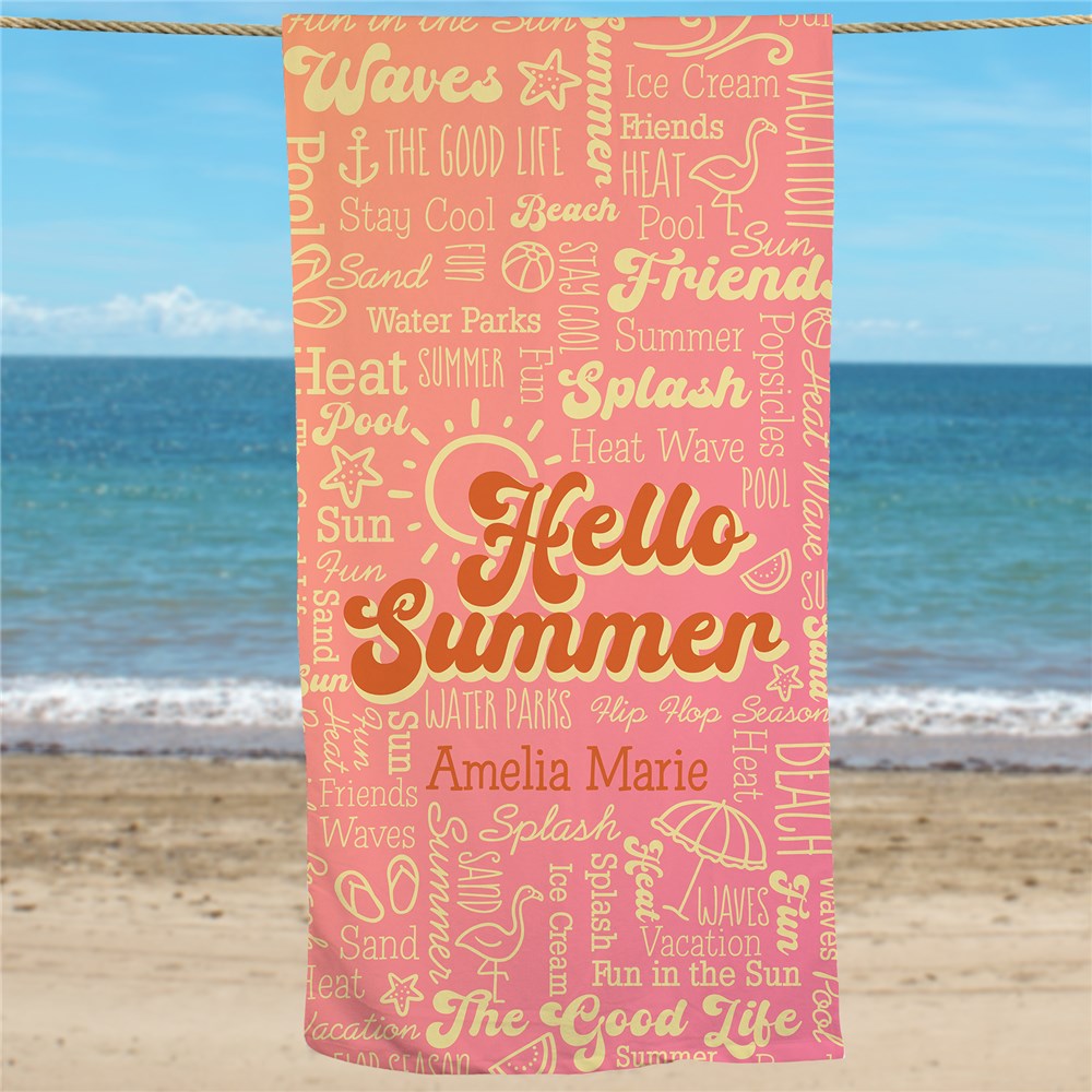 Personalized Hello Summer Groovy Beach Towel