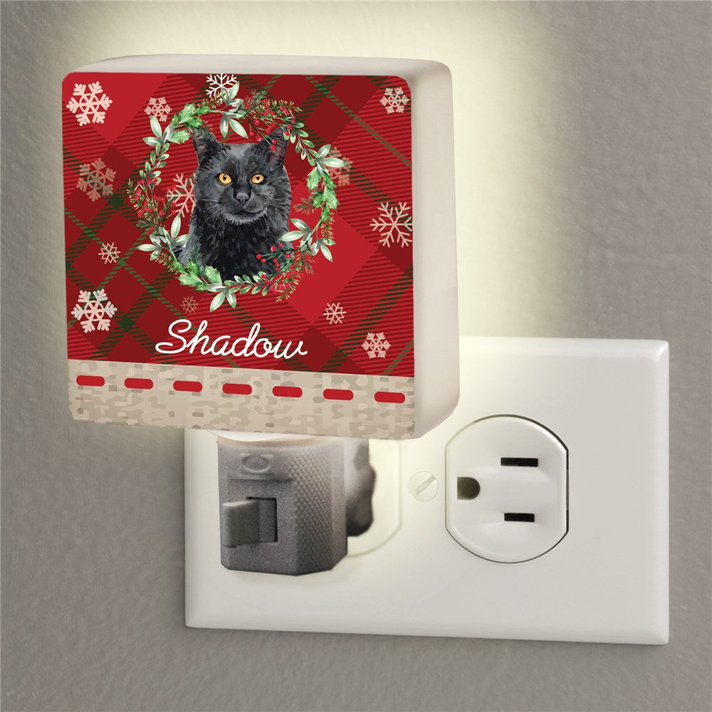 Personalized Watercolor Cats in Watercolor Christmas Wreath and snowflakes Square Night Light