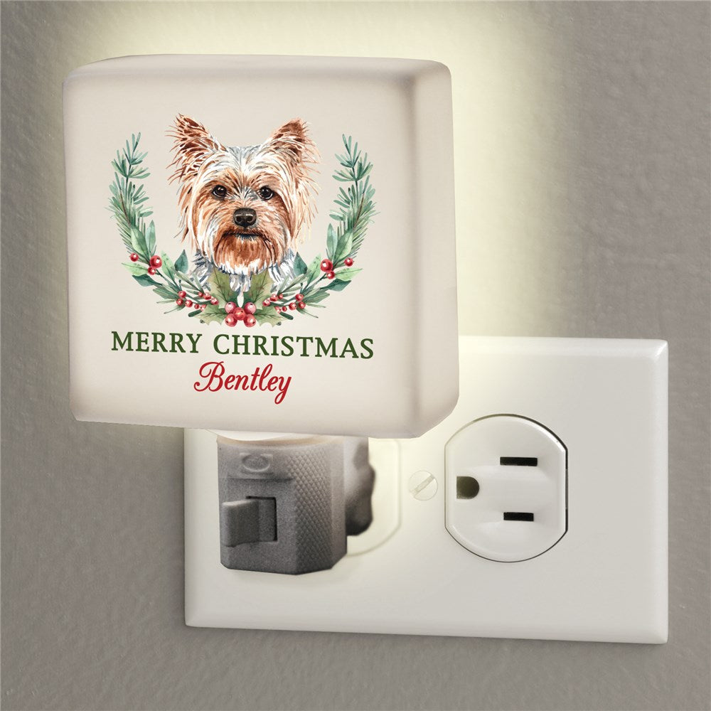 Personalized Watercolor Dog Breed with Plaid and Winter Watercolor Foliage Square Night Light