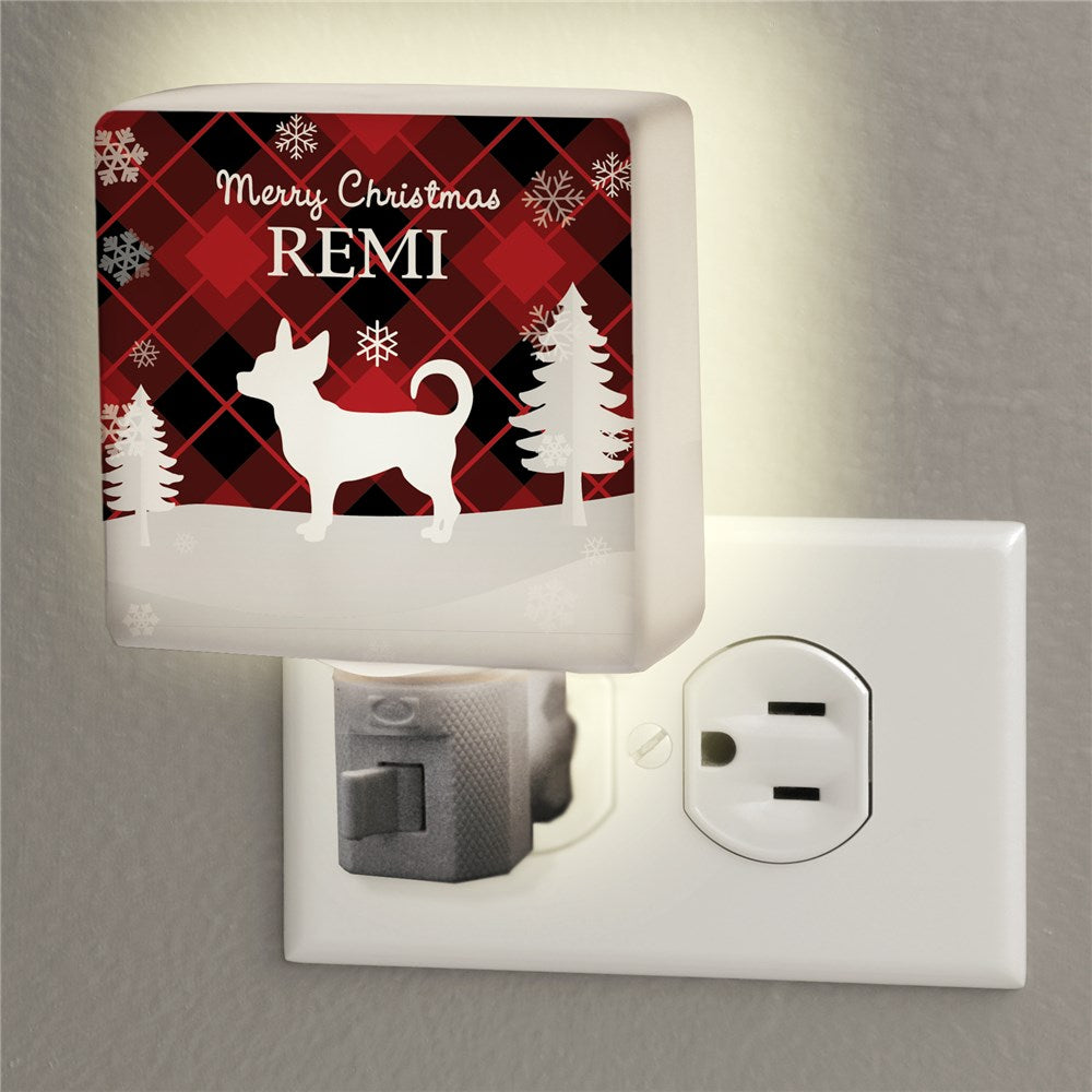 Personalized Red and Black Plaid with Dog Breed Silhouettes Square Night Light