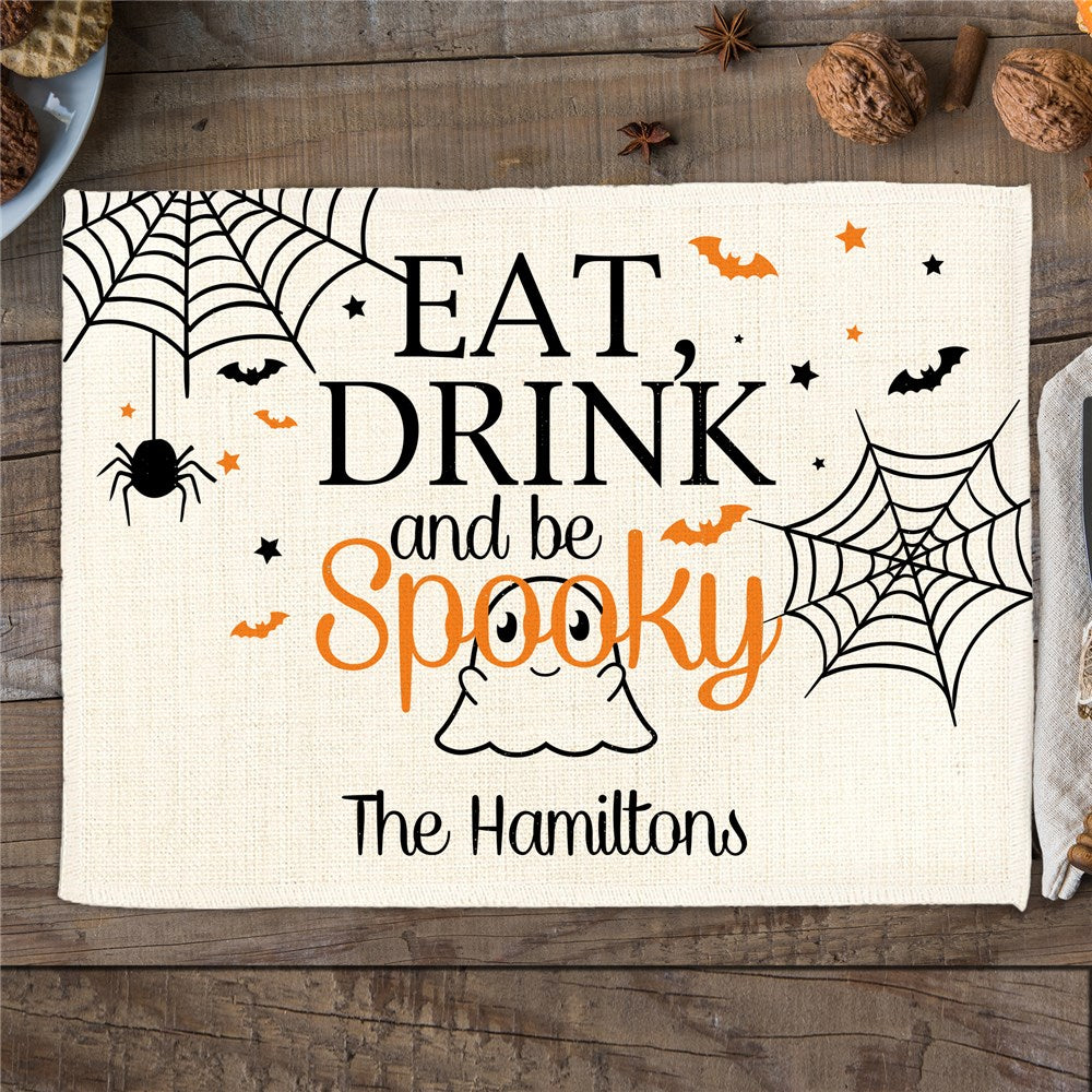 Personalized Eat Drink and Be Spooky Ghost with Glasses Linen 2-Ply Placemat
