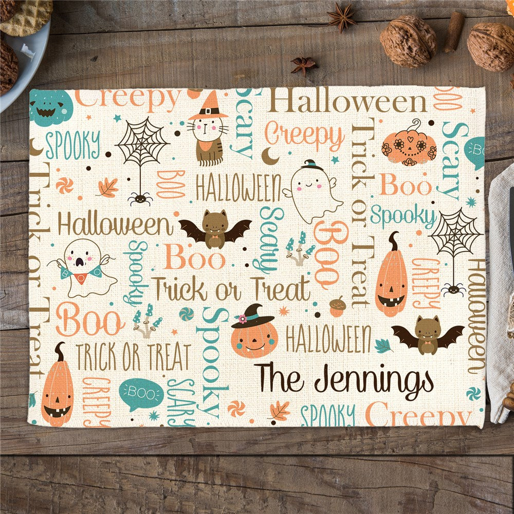 Personalized Static Halloween Word Art Linen 2-Ply Placemat