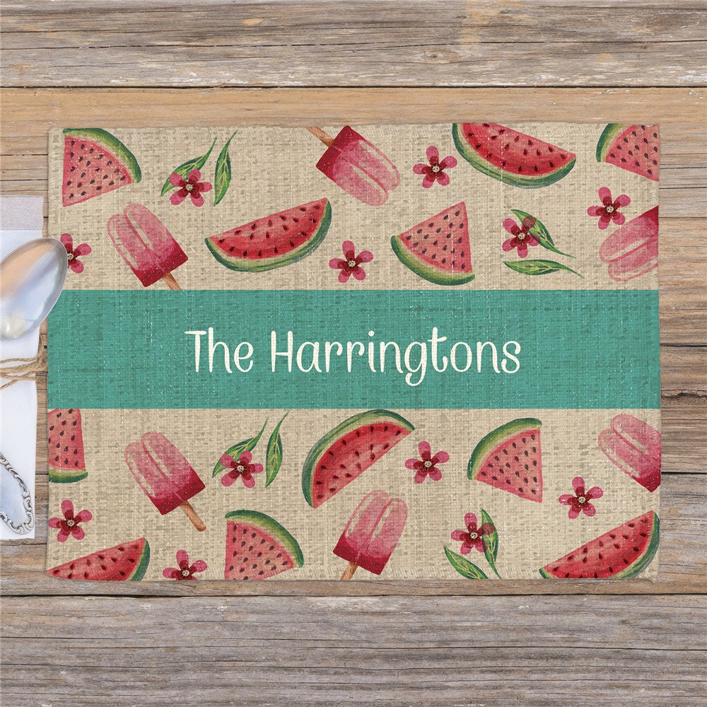 Personalized Watercolor Watermelon and Popcicles Placemat