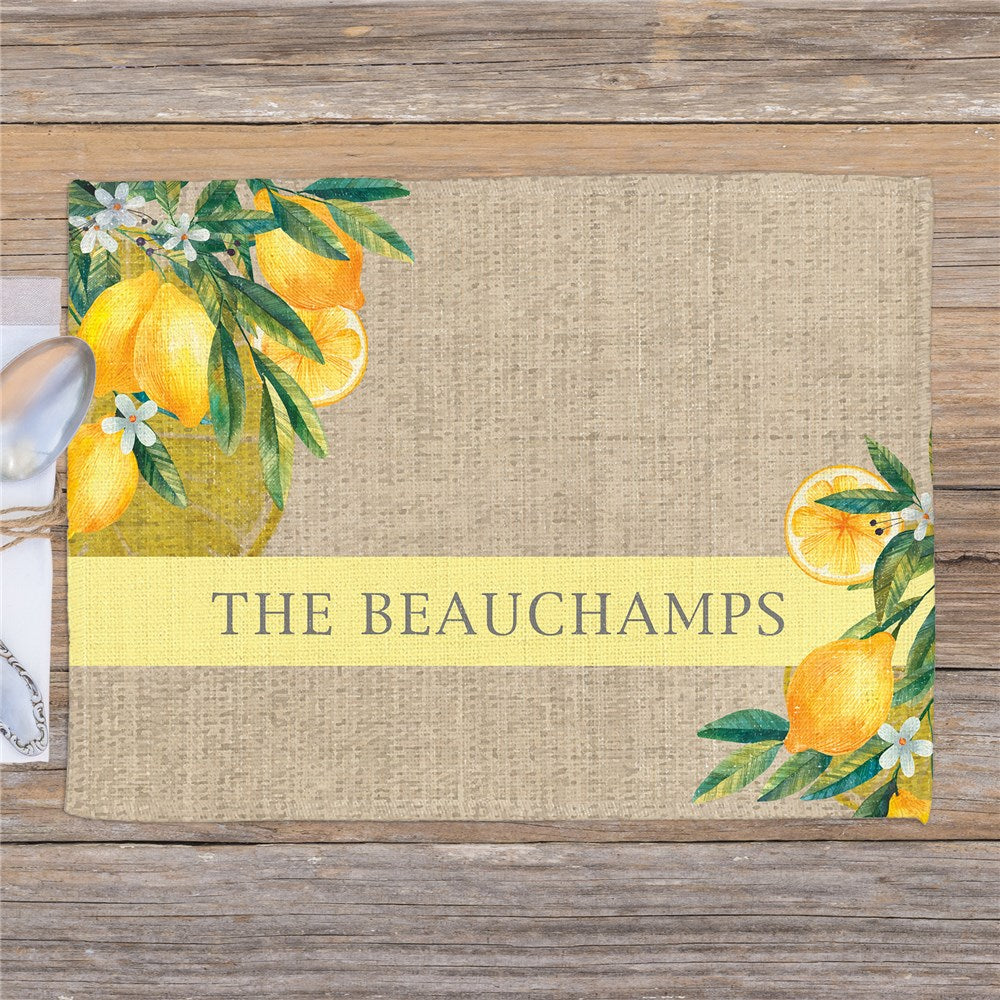Personalized Watercolor Lemons with Family Name Placemat