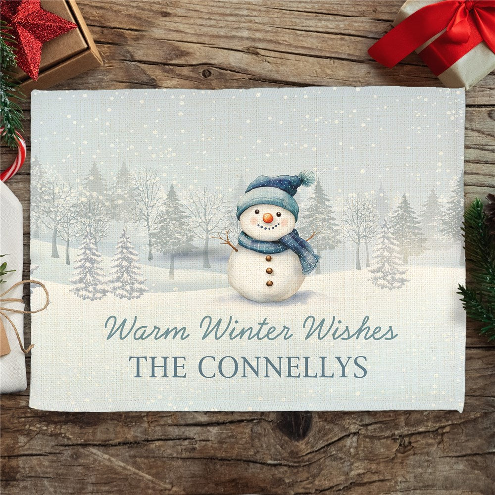 Personalized Warm Winter Wishes Snowman Placemat