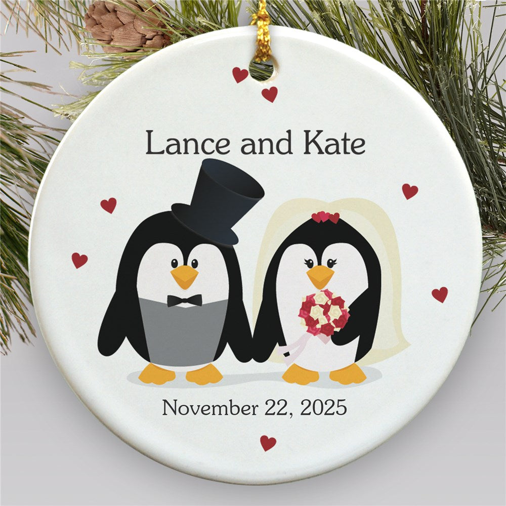Personalized Penguin Bride and Groom Holiday Ornament