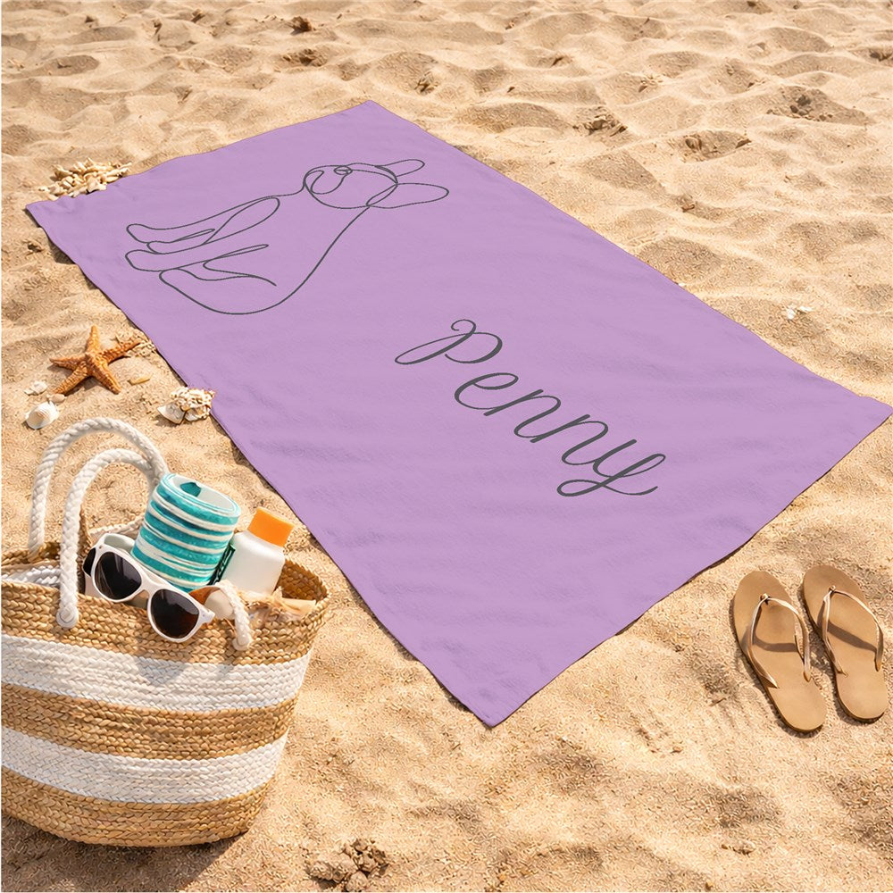 Personalized Script name with Pet Doodle and background color Beach Towel