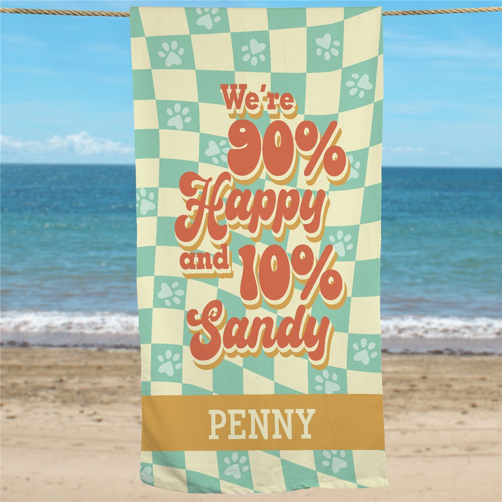 Personalized 90%Happy10%Sandy Retro Checkered Background Beach Towel