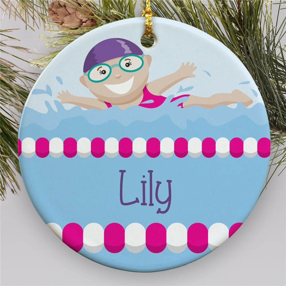 Personalized Girl Swimmer Christmas Ornament