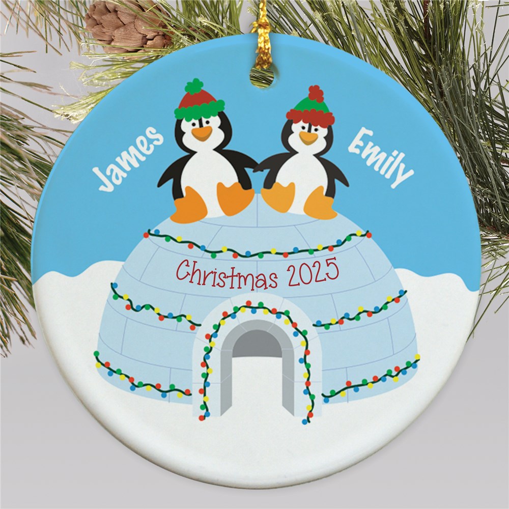 Personalized Penguin Couple Christmas Ornament