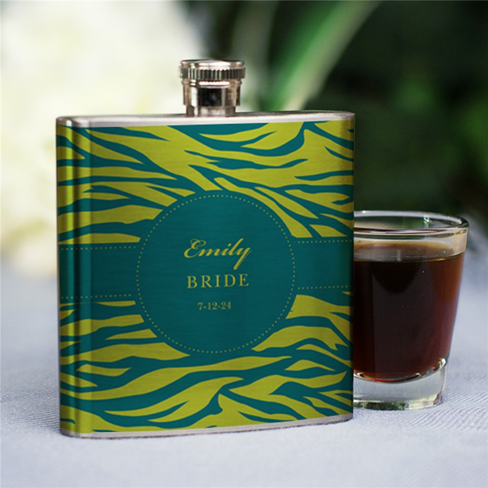 Personalized Zebra Bridal Party Flask