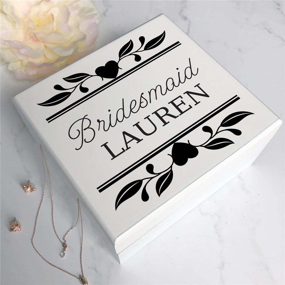 Personalized Floral Hearts Bridal Party Jewelry Box