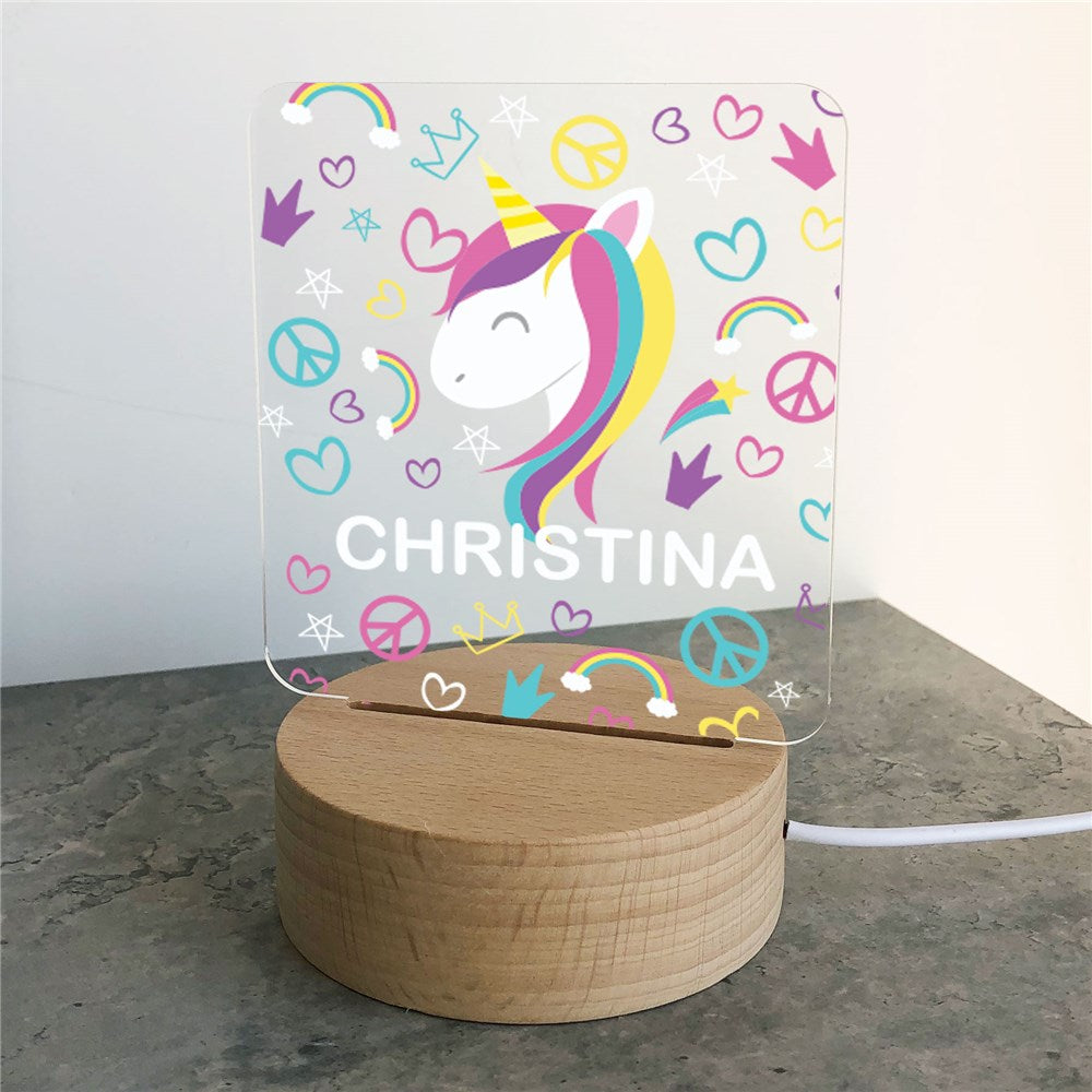 Personalized Unicorn and Crowns Square Light Up Sign