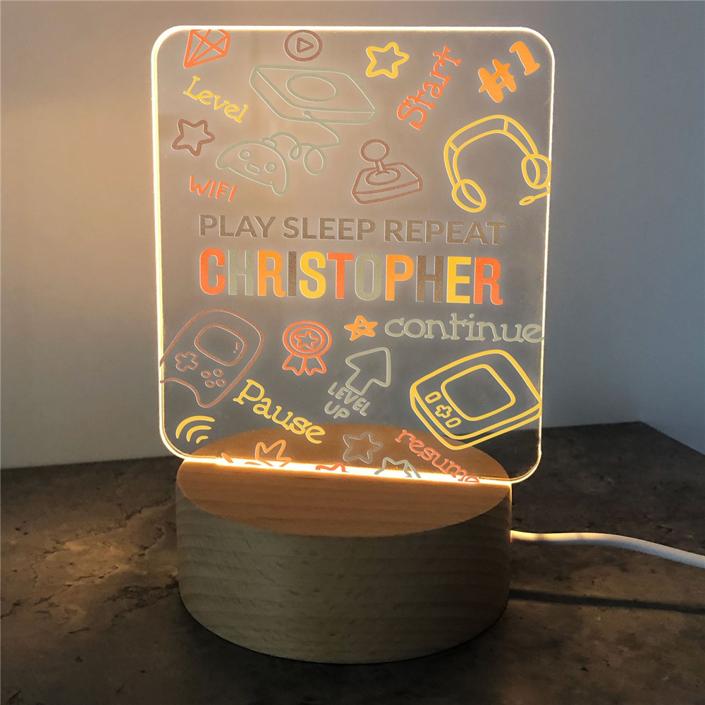 Personalized Play Sleep Repeat Square Light Up Sign