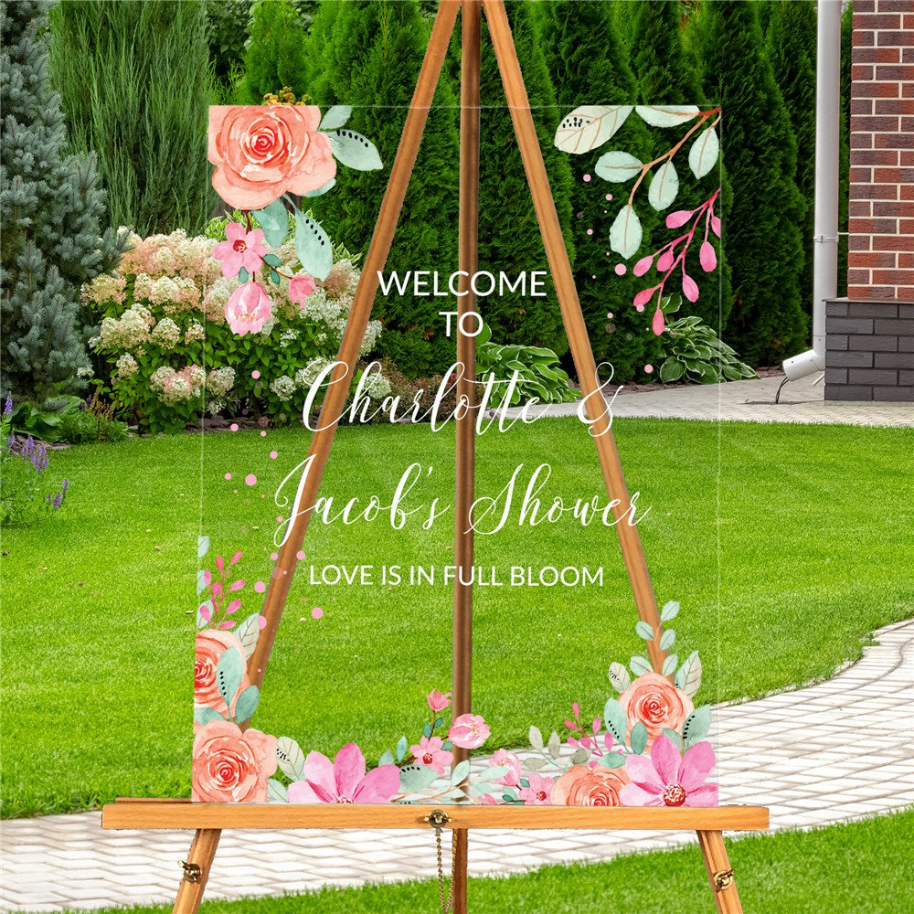 Personalized Coral & Pink Florals Acrylic Sign