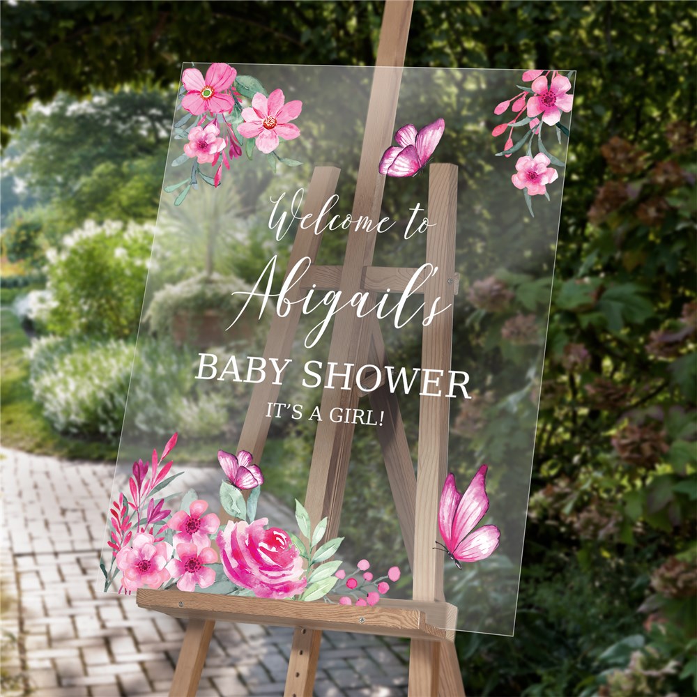 Personalized Pink Flowers and Butterflies Acrylic Sign
