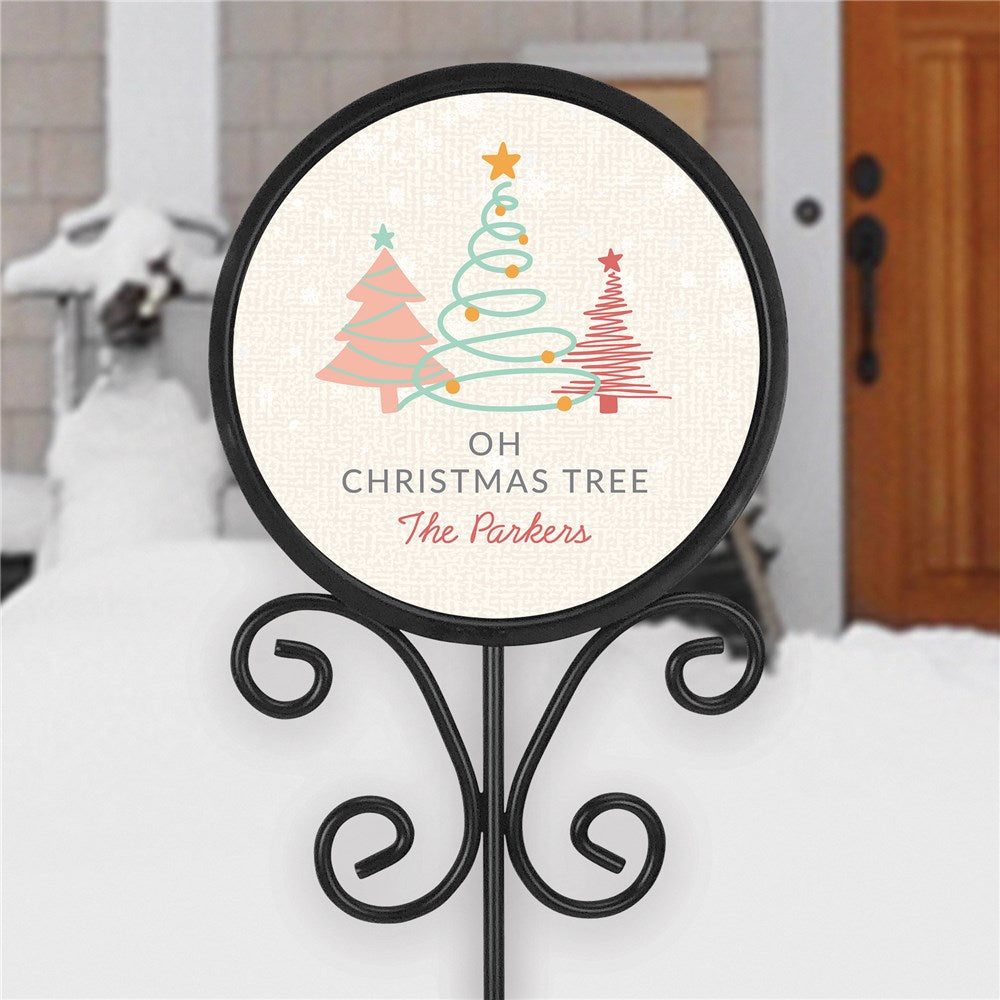 Personalized Pastel Christmas Trees Oh Christmas Tree Round Magnetic Yard stake