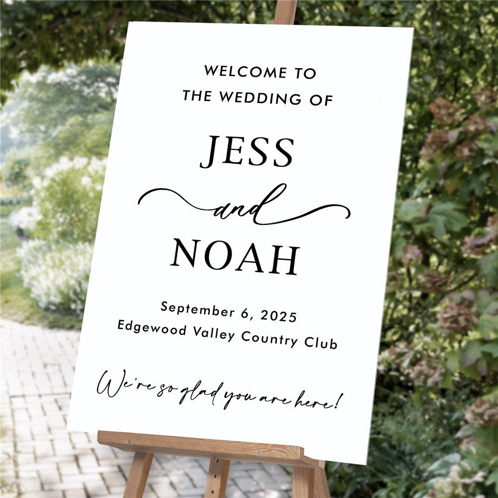 Personalized Wedding Sign with Black Writing and White Background Acrylic Sign