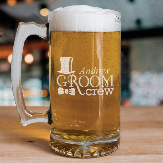 Engraved Groom Crew Glass Mug - Sunny Jar Personalized™