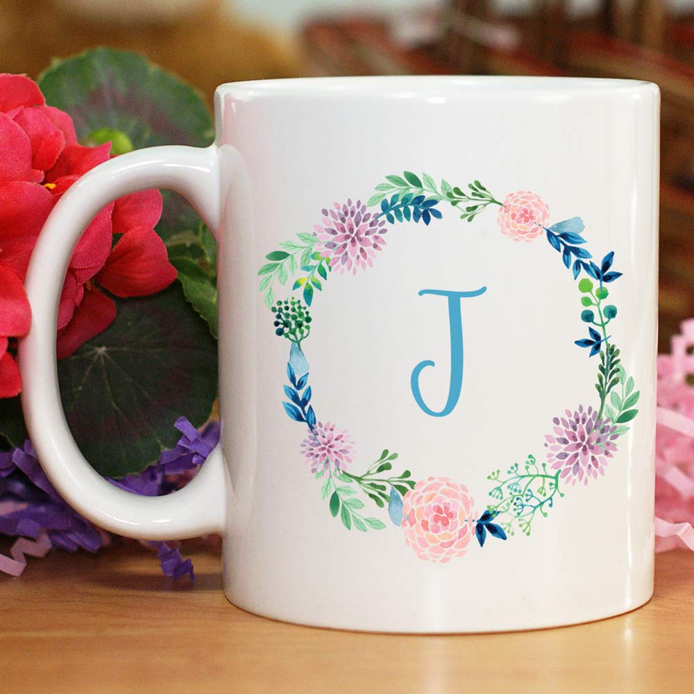 Personalized Initial Wreath Mug - Sunny Jar Personalized™