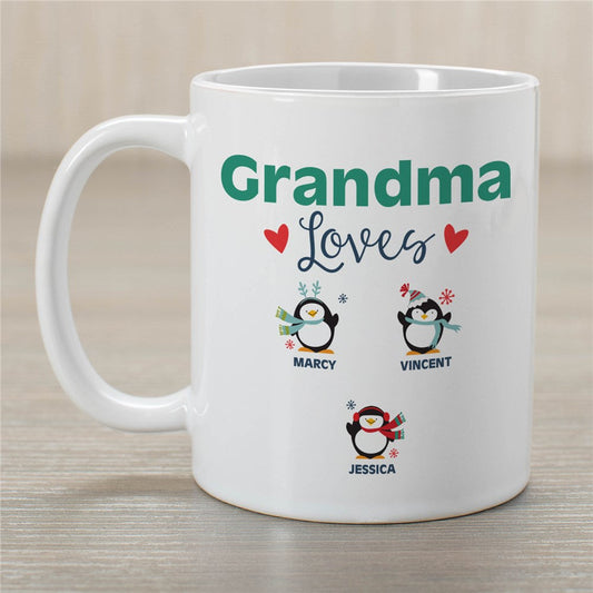 Personalized Grandma Loves With Penguins Mug - Sunny Jar Personalized™