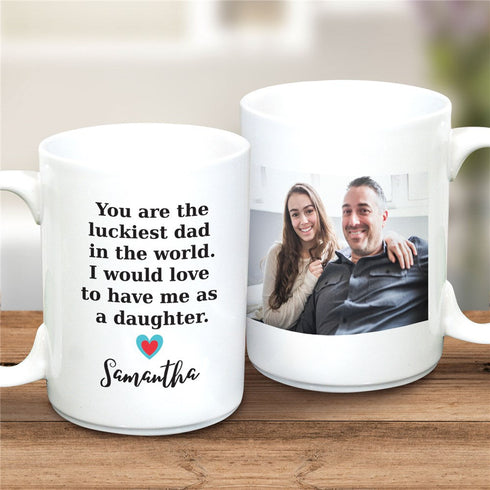 Personalized Luckiest Dad Photo 15 oz Coffee Mug - Sunny Jar Personalized™