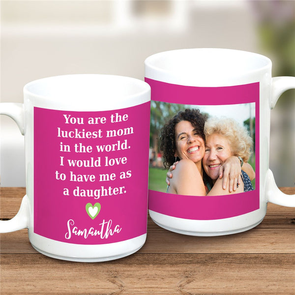 Personalized Luckiest Mom Photo 15 oz Coffee Mug - Sunny Jar Personalized™