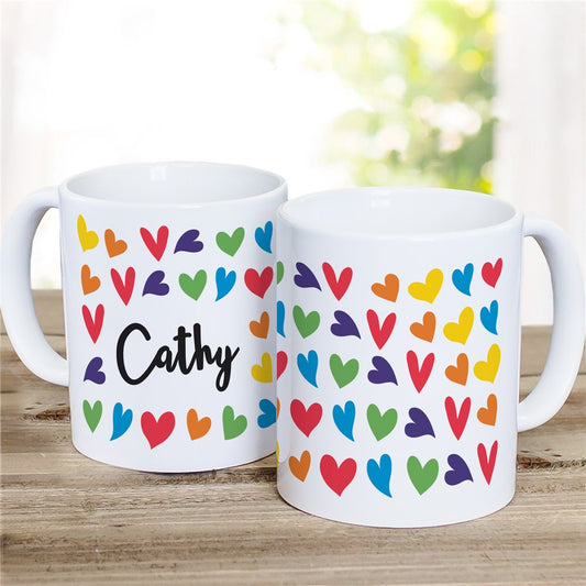 Personalized Colorful Hearts Coffee Mug White 11oz - Sunny Jar Personalized™