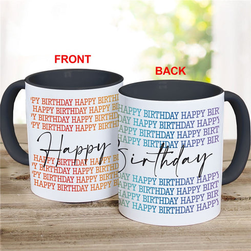 Personalized Colorful Happy Birthday Black Handle Coffee Mug - Sunny Jar Personalized™