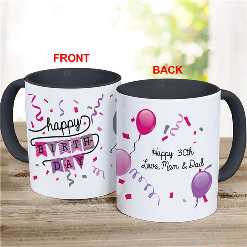 Personalized Pink and Purple Happy Birthday Banner Mug - Sunny Jar Personalized™