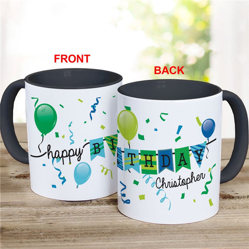 Personalized Green and Blue Happy Birthday Banner Mug - Sunny Jar Personalized™