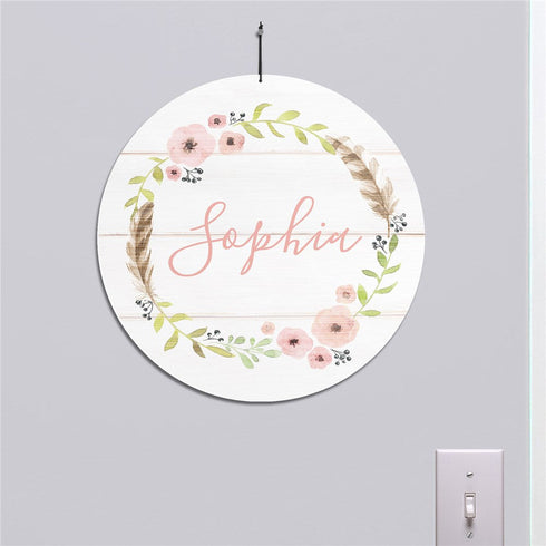 Personalized Flower Wreath Round Wall Sign - Sunny Jar Personalized™